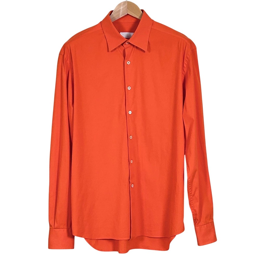 Vintage Prada Shirt Mens L 42 16.5 Orange Long Sleeve Button Down Y2K Made Italy